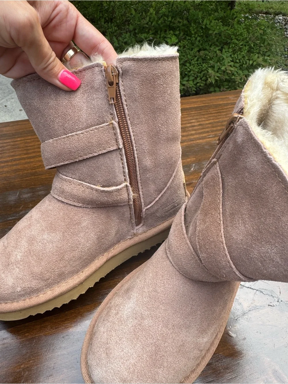 Kids Cozy Shearling Lined Suede Boots - Taupe